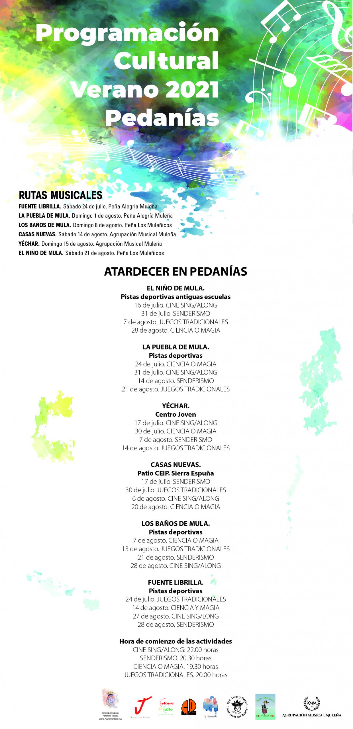 Programación cultural verano 2021 Pedanías #MulaEsCultura