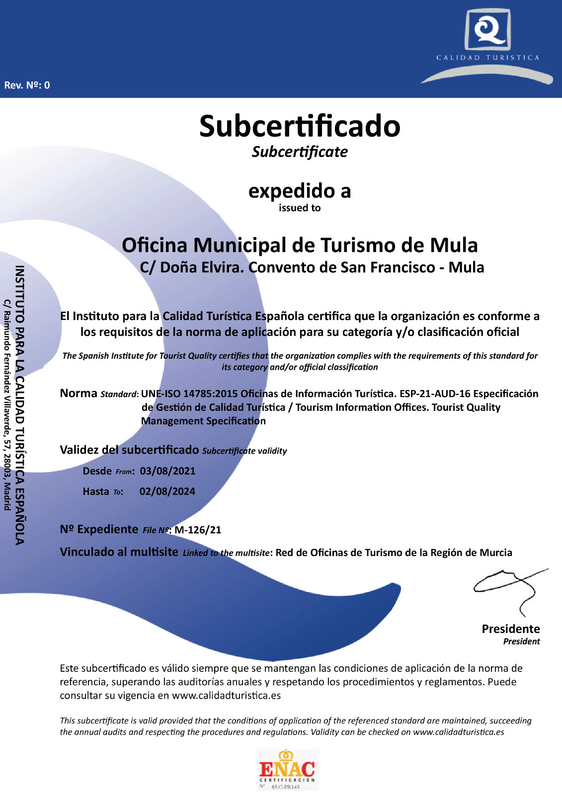 TURISMO | La Oficina de Turismo de Mula obtiene la Q de Calidad por la mejora continua de sus servicios