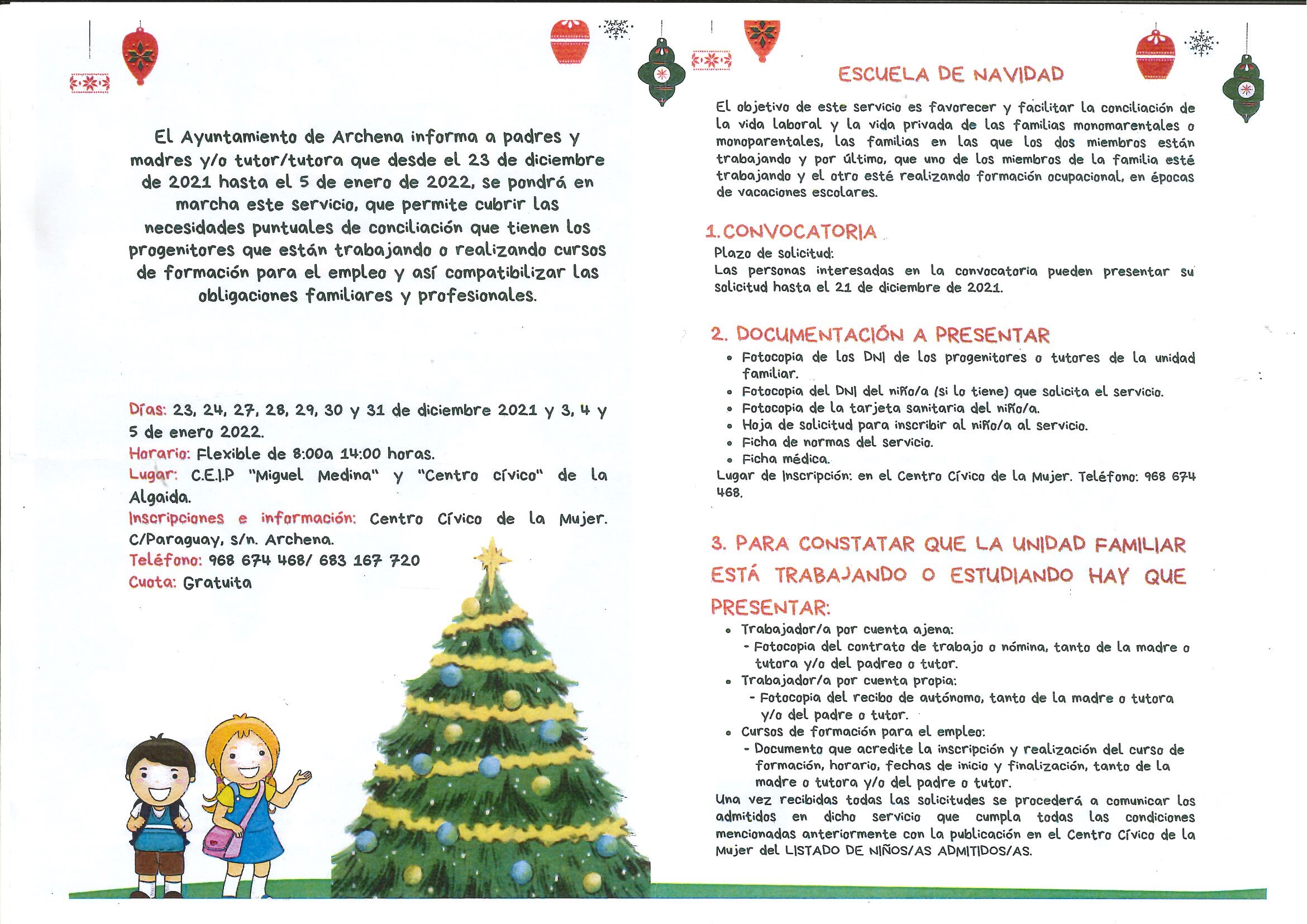 Ayuntamiento de Archena - Abierto el plazo para las inscripciones de la Escuela de Navidad de este año