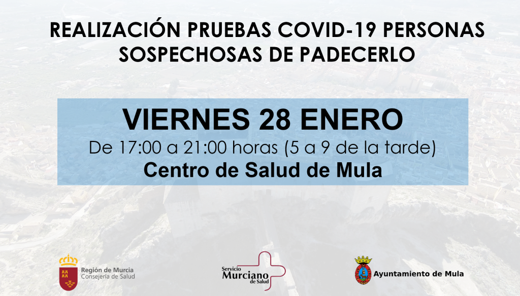 SANIDAD | Realización pruebas COVID-19 para personas sospechosas de padecer enfermedad viernes 28 de enero