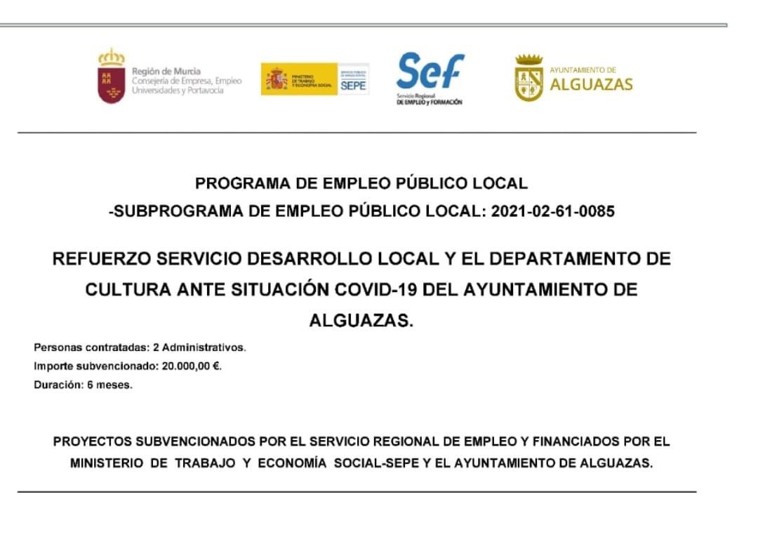 Un nuevo programa de Empleo Público Local contratará a dos desempleados de Alguazas