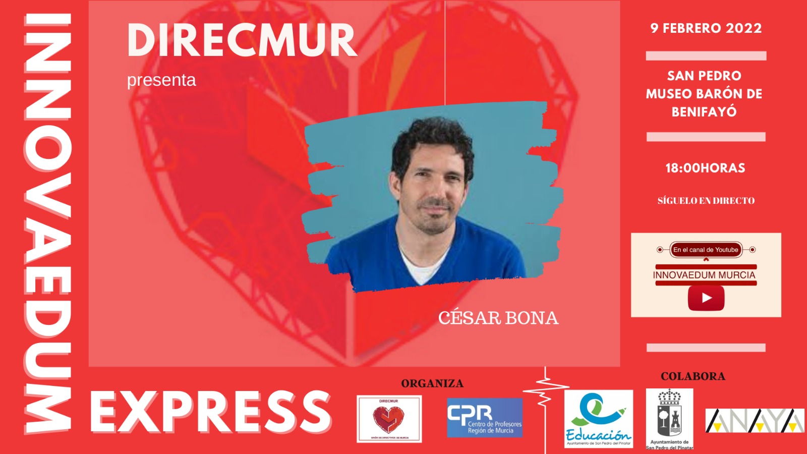 César Bona ofrecerá una ponencia en San Pedro del Pinatar dentro del ciclo Innovaedum Express